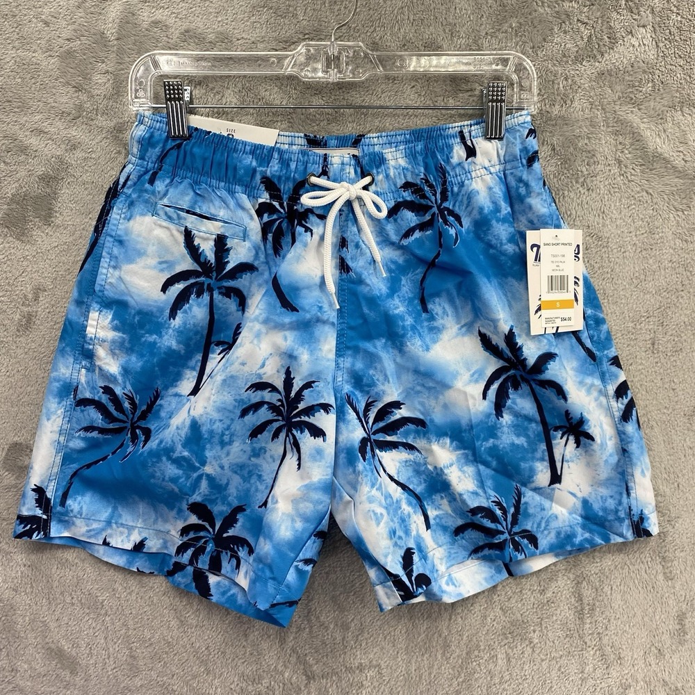 Trunks Surf & Swim Co Chambray Palm Tree Swim Shorts Men's S NWT